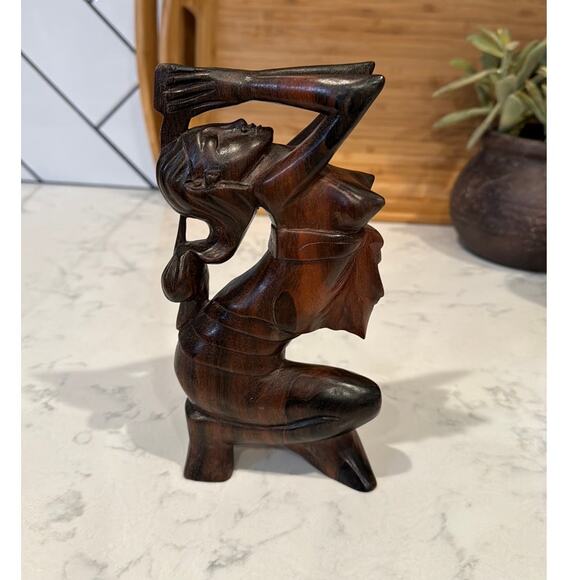 Vintage Art Deco Balinese Ebony Wood carved Woman 1950s MID CENTURY home Decor